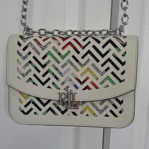 Lauren Ralph Lauren White Laser-Cut Crossbody with Multicolor Underlay
